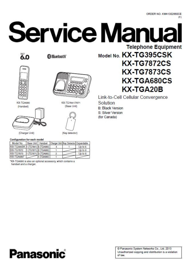 KX-TG395CSK, KX-TG7872CS, KX-TG7873CS, KX-TGA680CS